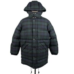 Polo Ralph Lauren Boulder Down Parka Jacket Mens L Green Wool Tartan Plaid Hood